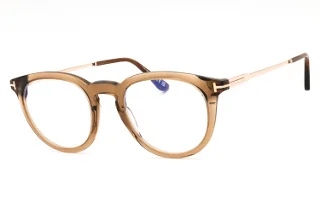 045 Shiny Transparent Brown, Rose Gold, "T" Logo/Blue Block Lenses