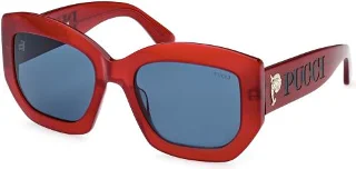 66V Shiny Milky Red, Pale Gold/Blue Lenses