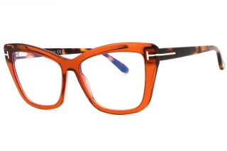 048 Shiny Transparent Brown, Blonde Havana, "T" Logo/Blue Block Lenses