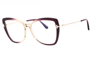 083 Shiny Transp Violet & Beige, Pale Gold, "T" Logo/Blue Block Lenses