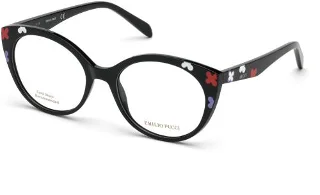 001 Shiny Black W. White, Lilac, & Red Flowers